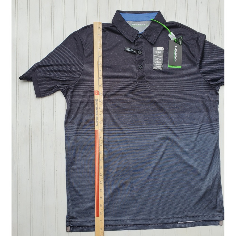 Hawke & Co Mens Performance Golf Polo Shirt Black Gray Ombre Striped Medium - Picture 4 of 7